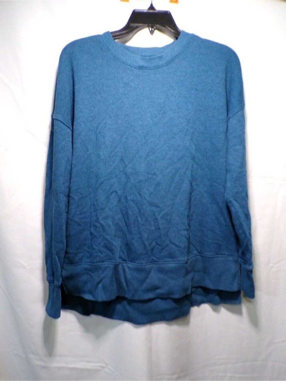 Time And Tru Women Blue Heathered Pullover Crewneck Sweatshirt S